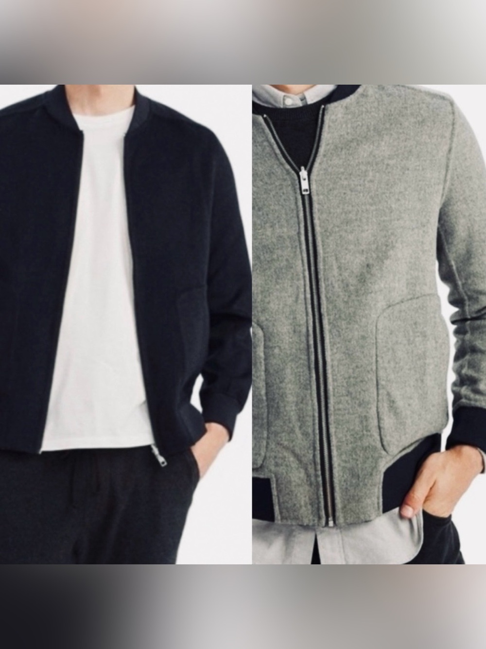 Naadam Men' Wool Cash Navy and Gray Reversible Zip Front Bomber Jacket L